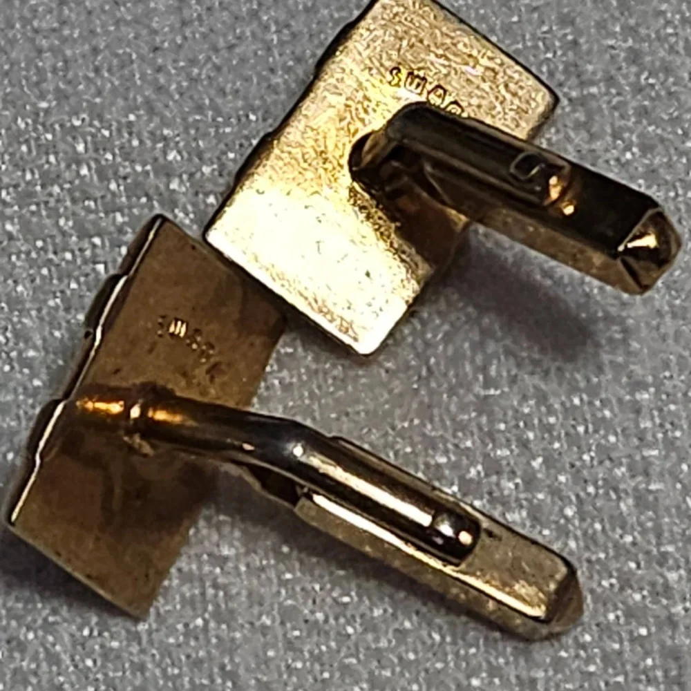 SWANK Vintage Rectangle Cufflinks‎ Gold Tone Navy Blue Stripe Detail Formalwear
